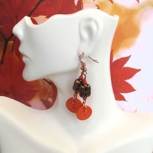 Funky Copper and Orange Button Earrings